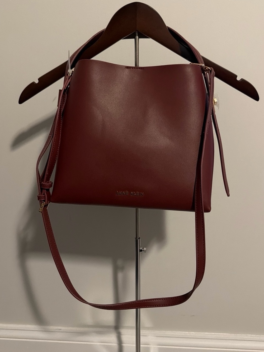 Anne Klein Wine Red Leather Shoulder Bag